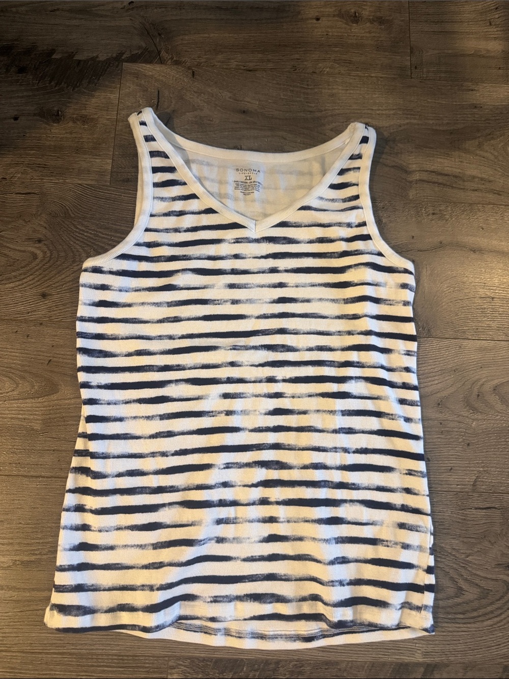 Sonoma White and Navy Striped V-Neck Tank